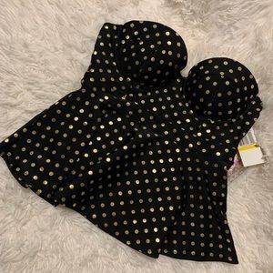 Betsey Johnson black polka dot tankini swim set